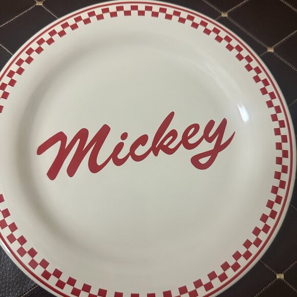 Disney Mickey Mouse Dinner Plates – Set of 3, Red Checkerboard Trim - Picture 1 of 4